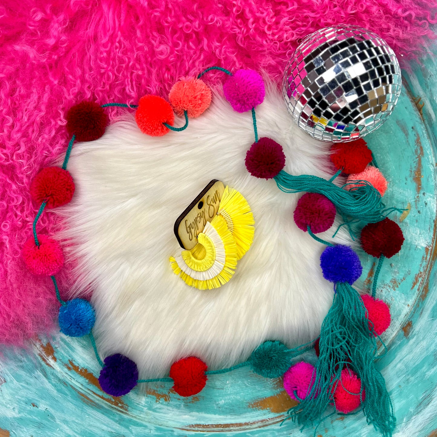 Yellow Raffia Open Half Hoop Earrings