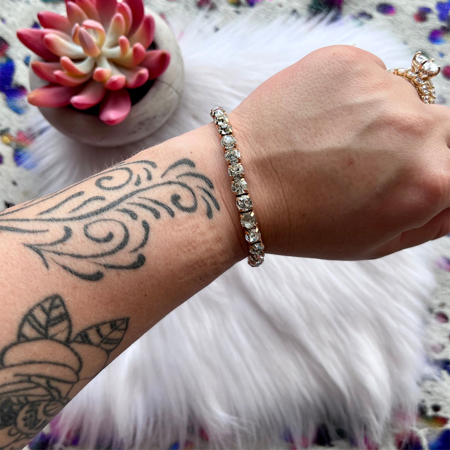 Gold & Clear Rhinestone Small Stretch Bracelet