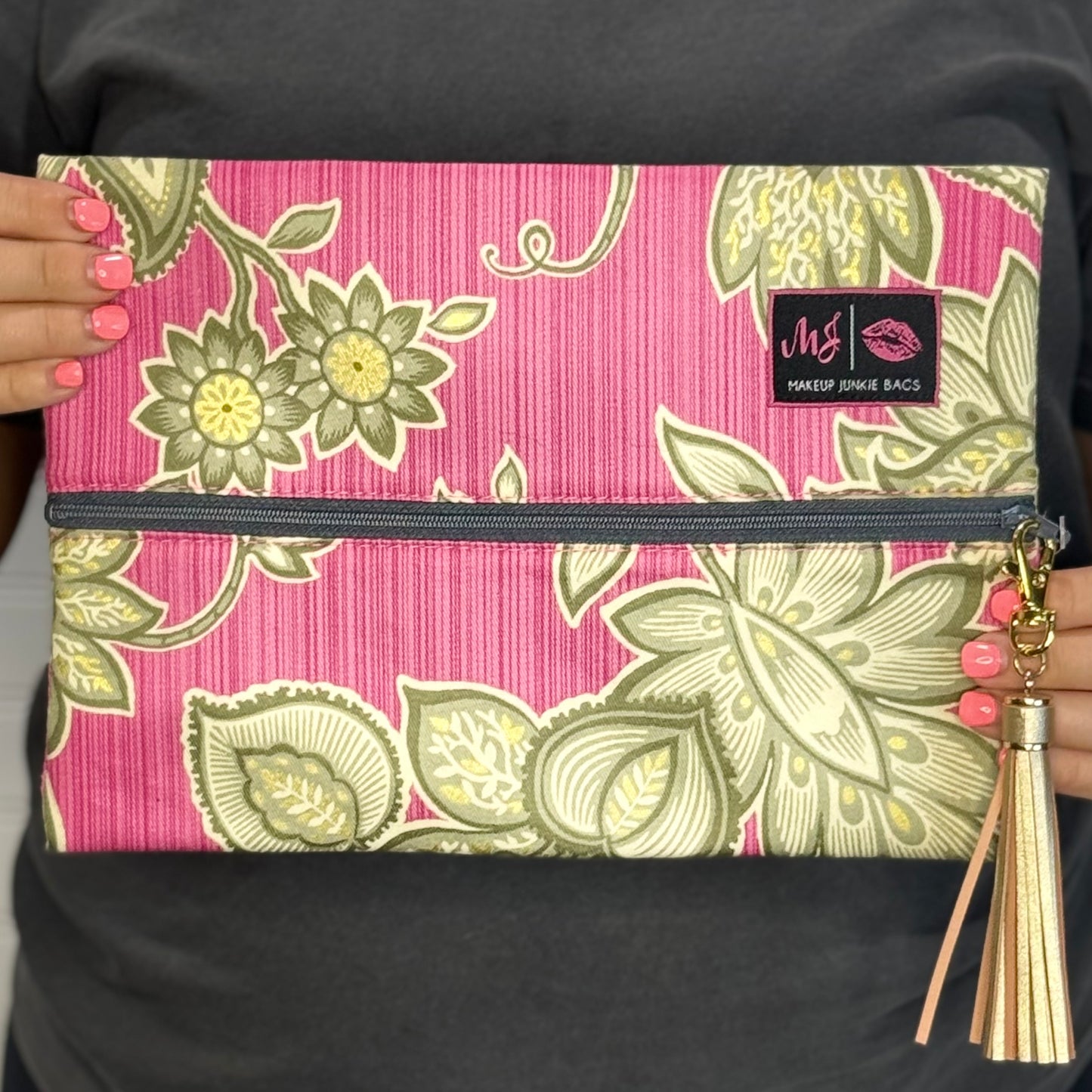 Mauve Pink Floral ~ Grey Zipper