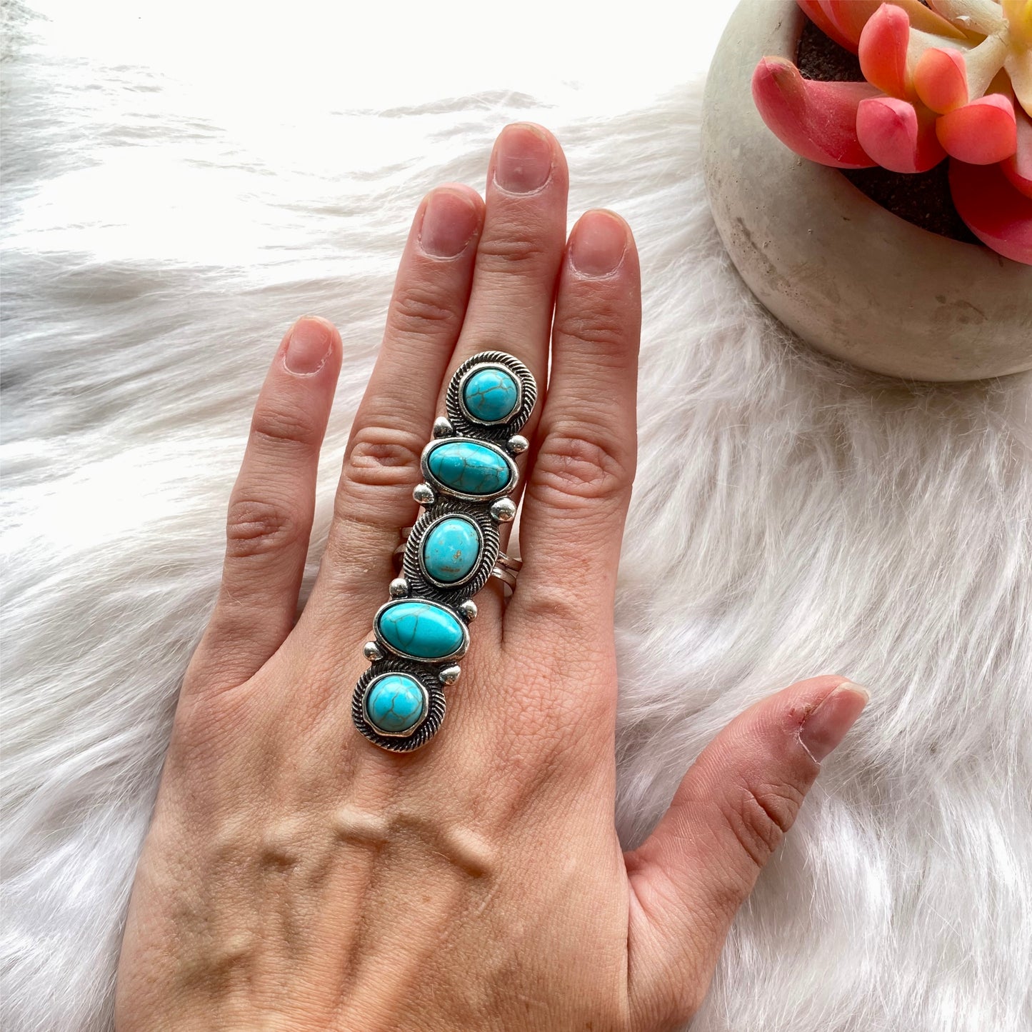 Turquoise Elongated Bar Adjustable Ring