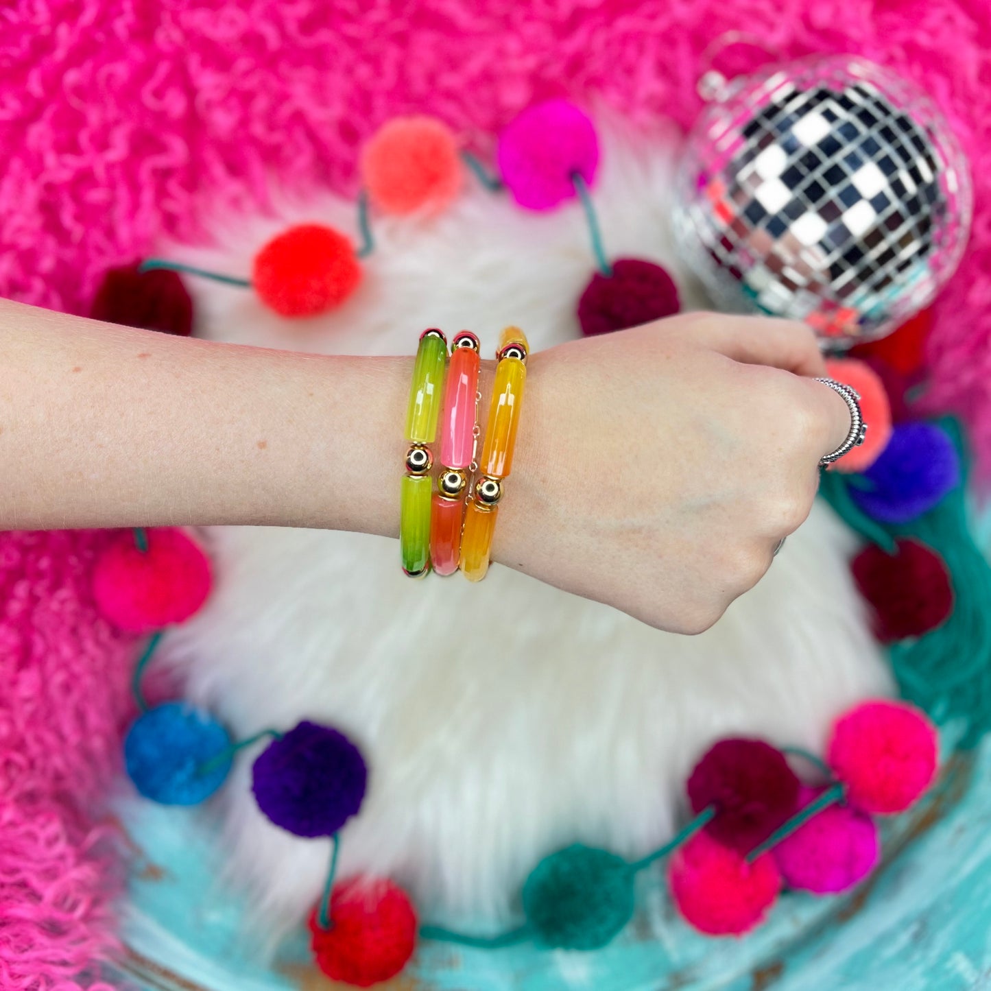 Pink Panache Lime Macaroni Stretch Bracelet