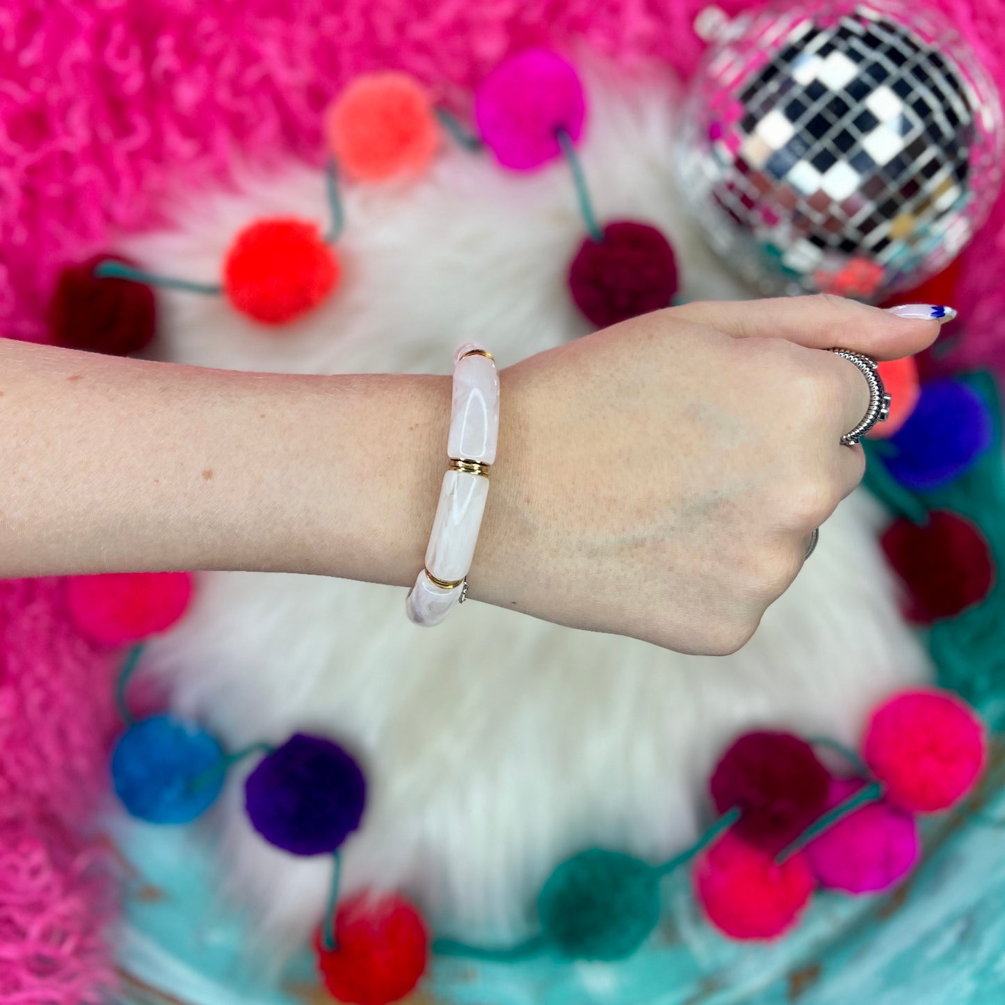 Pink Panache Cream & Gold Stretch Bracelet