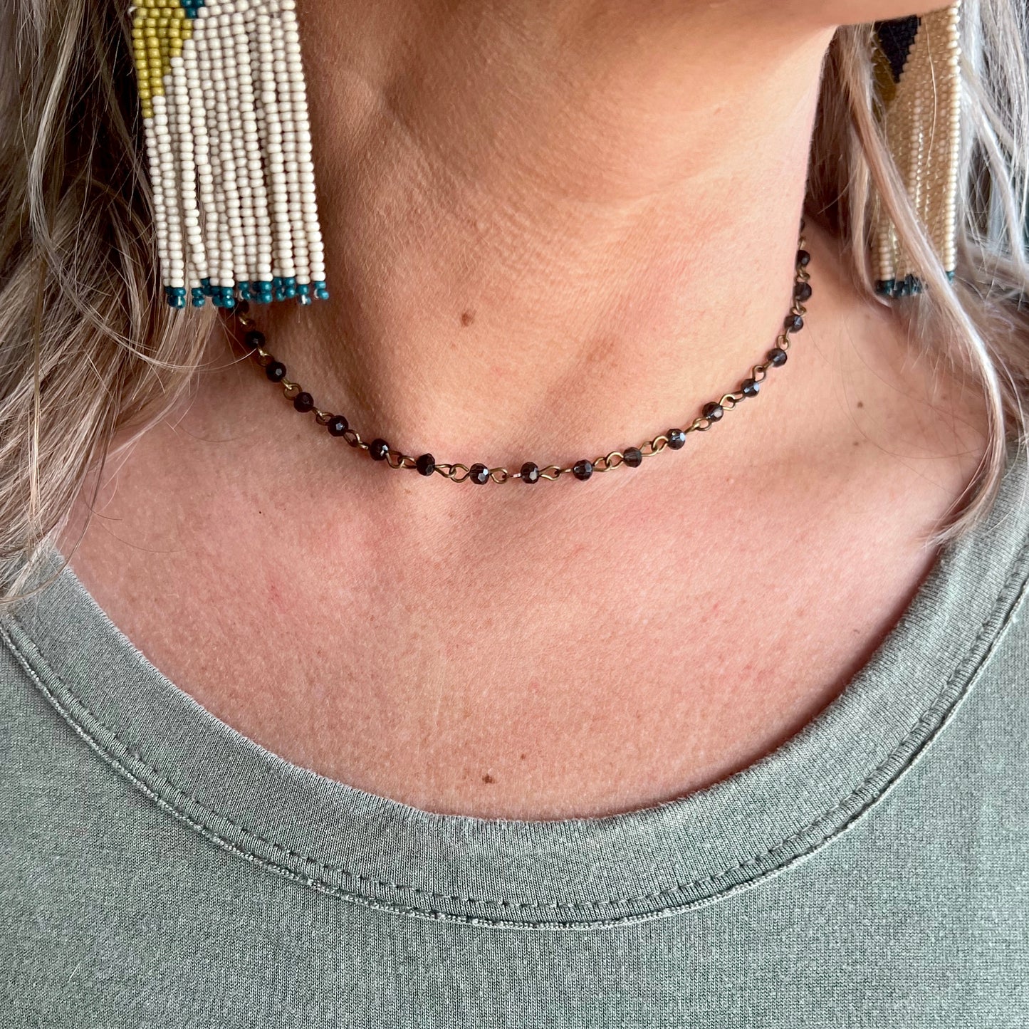 Pink Panache Black Bead & Bronze Layering Choker