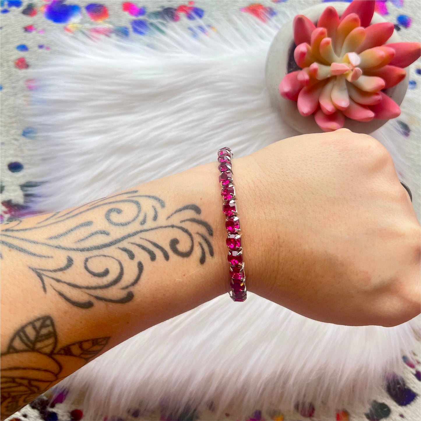 Magenta Rhinestone Small Stretch Bracelet