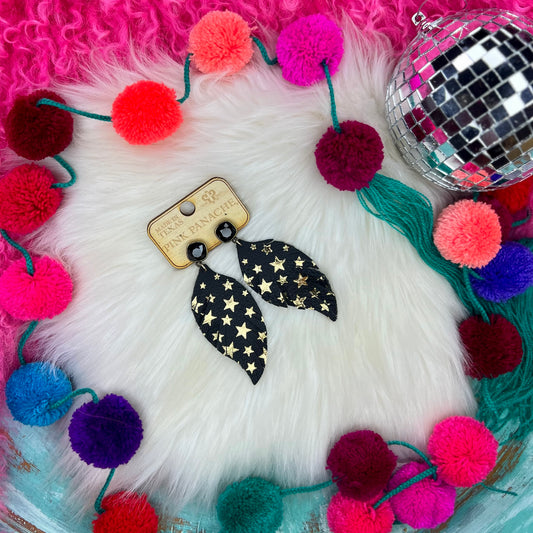 Pink Panache Black Star Feather Teardrop Earrings