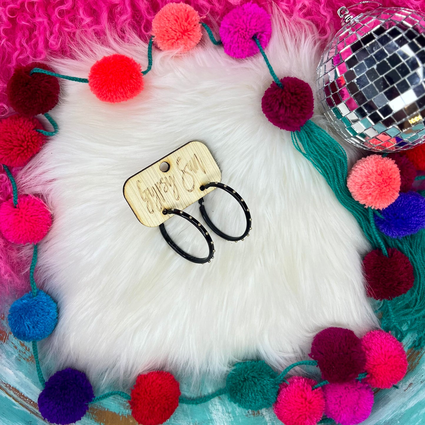 Black Gold Studded Hoop Earrings