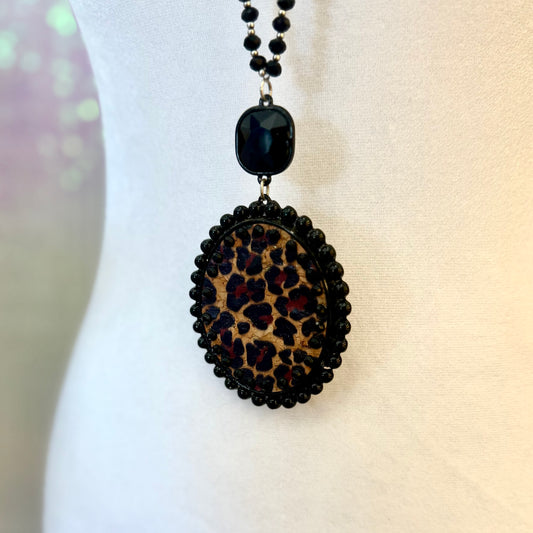 Leopard & Black Beaded Necklace