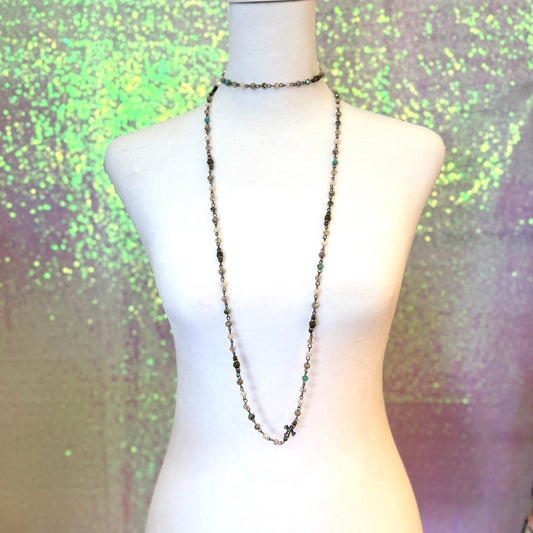 Beaded & Cross Long Necklace