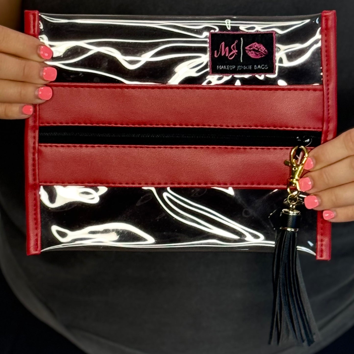 In The Clear ~ Red & Black Zipper