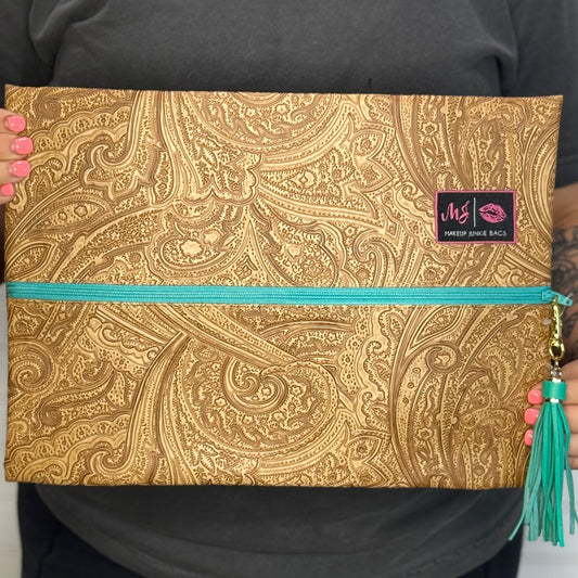 Tan Tooled Paisley ~ Teal Zipper