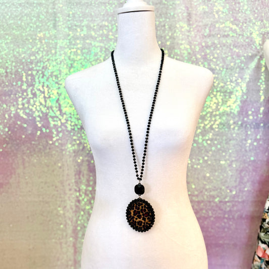 Leopard & Black Beaded Necklace