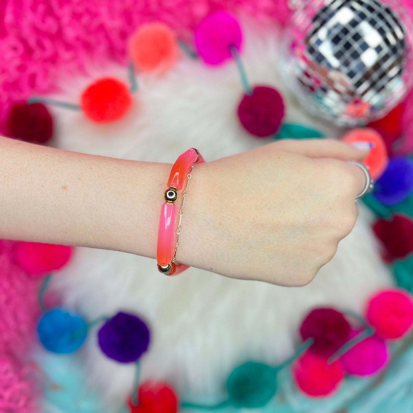 Pink Panache Hot Pink Macaroni Stretch Bracelet