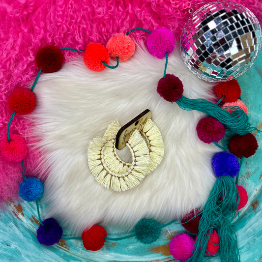 Cream Large Raffia Hoop Earrings