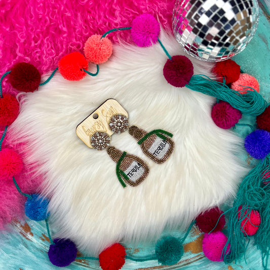Rose Gold Beaded Tequila Earrings