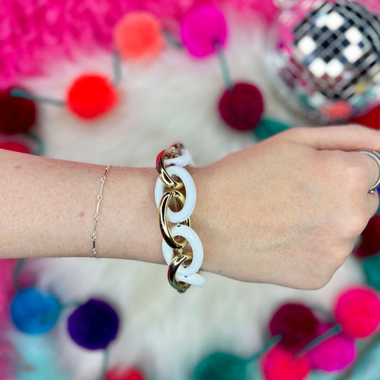 Pink Panache White & Gold Chain Stretch Bracelet