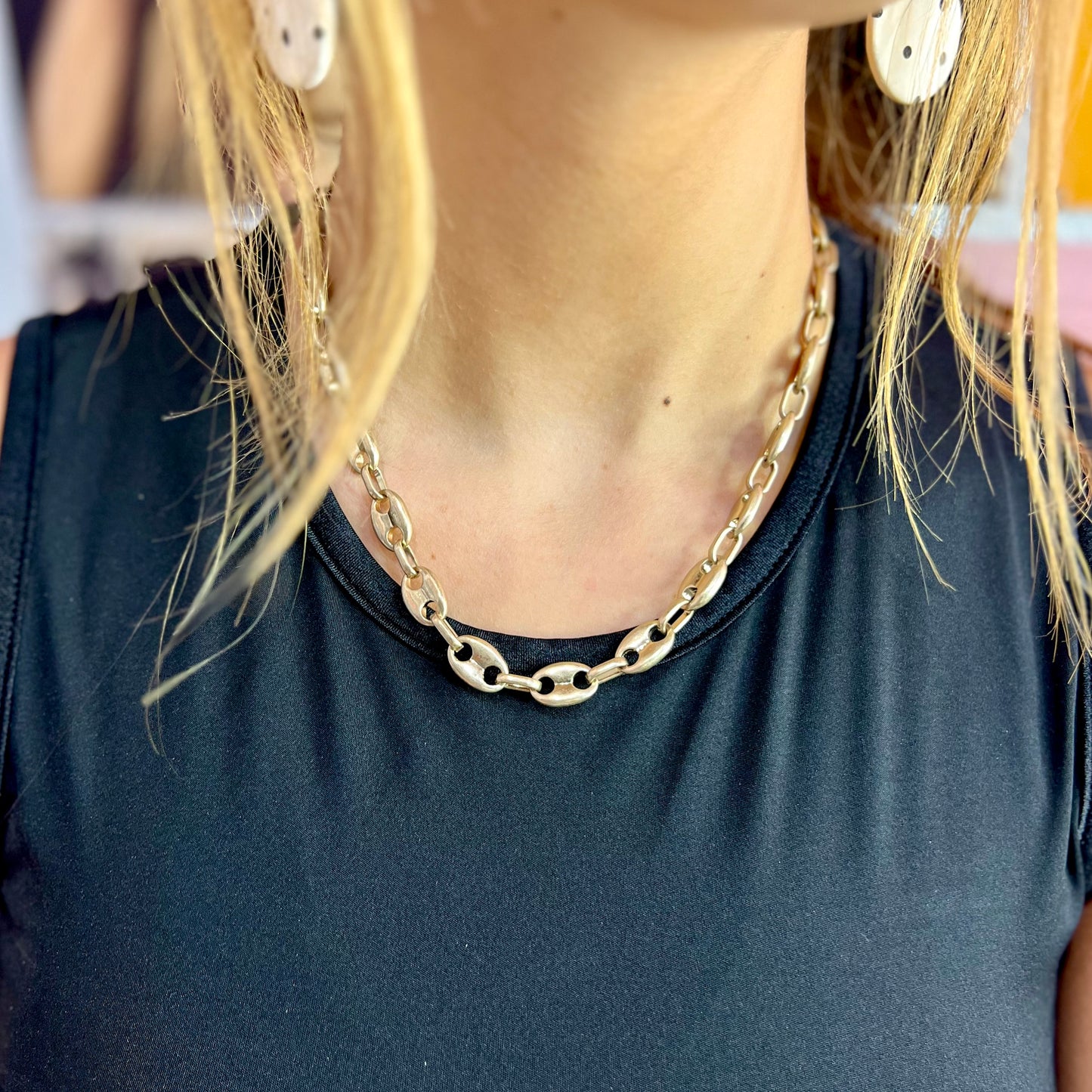 Worn Gold Puff Mariner Necklace