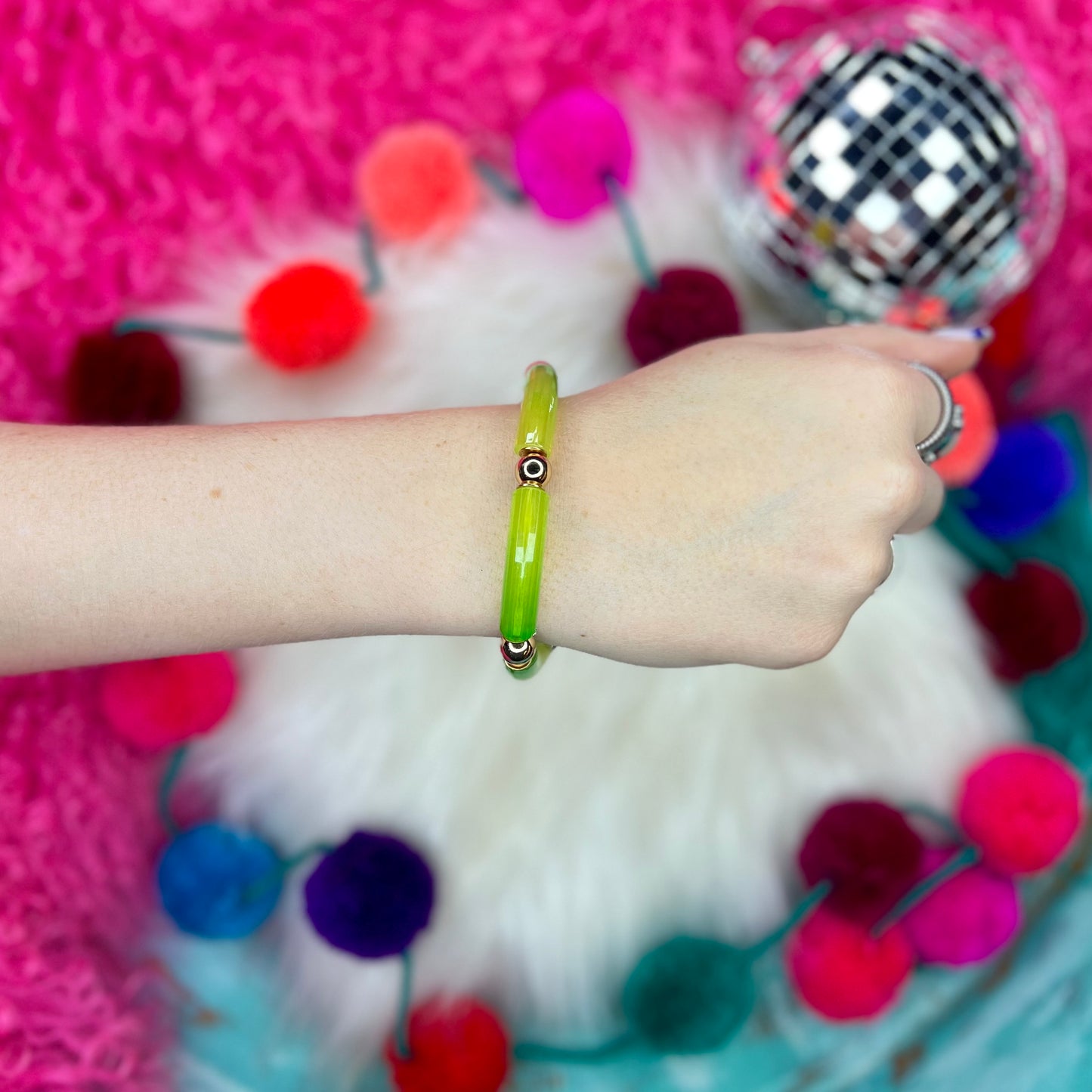Pink Panache Lime Macaroni Stretch Bracelet