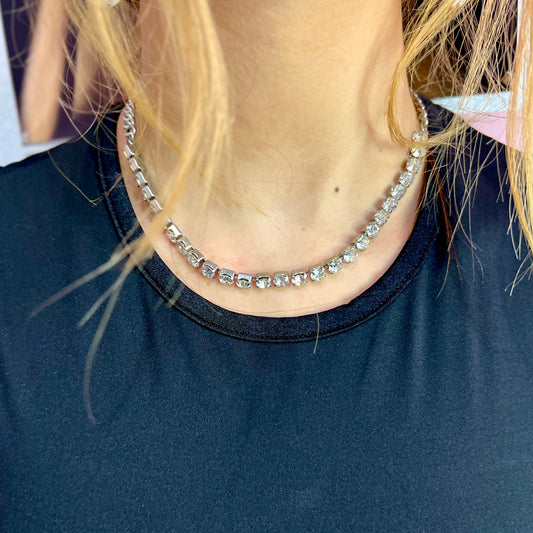 Silver Chain & Rhinestone Necklace