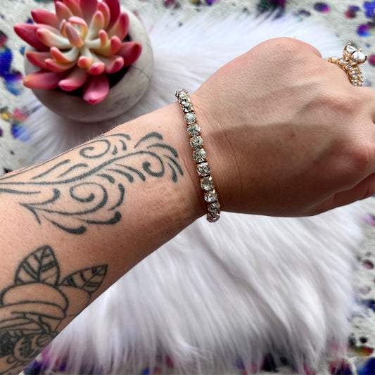 Gold & Clear Rhinestone Small Stretch Bracelet