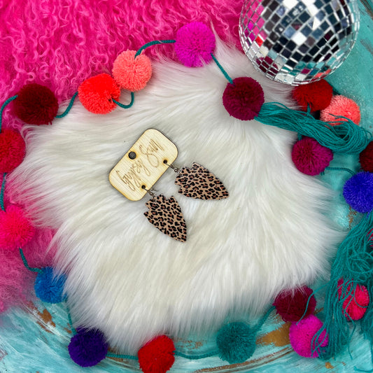 Leopard Wooden Arrowhead Earrings