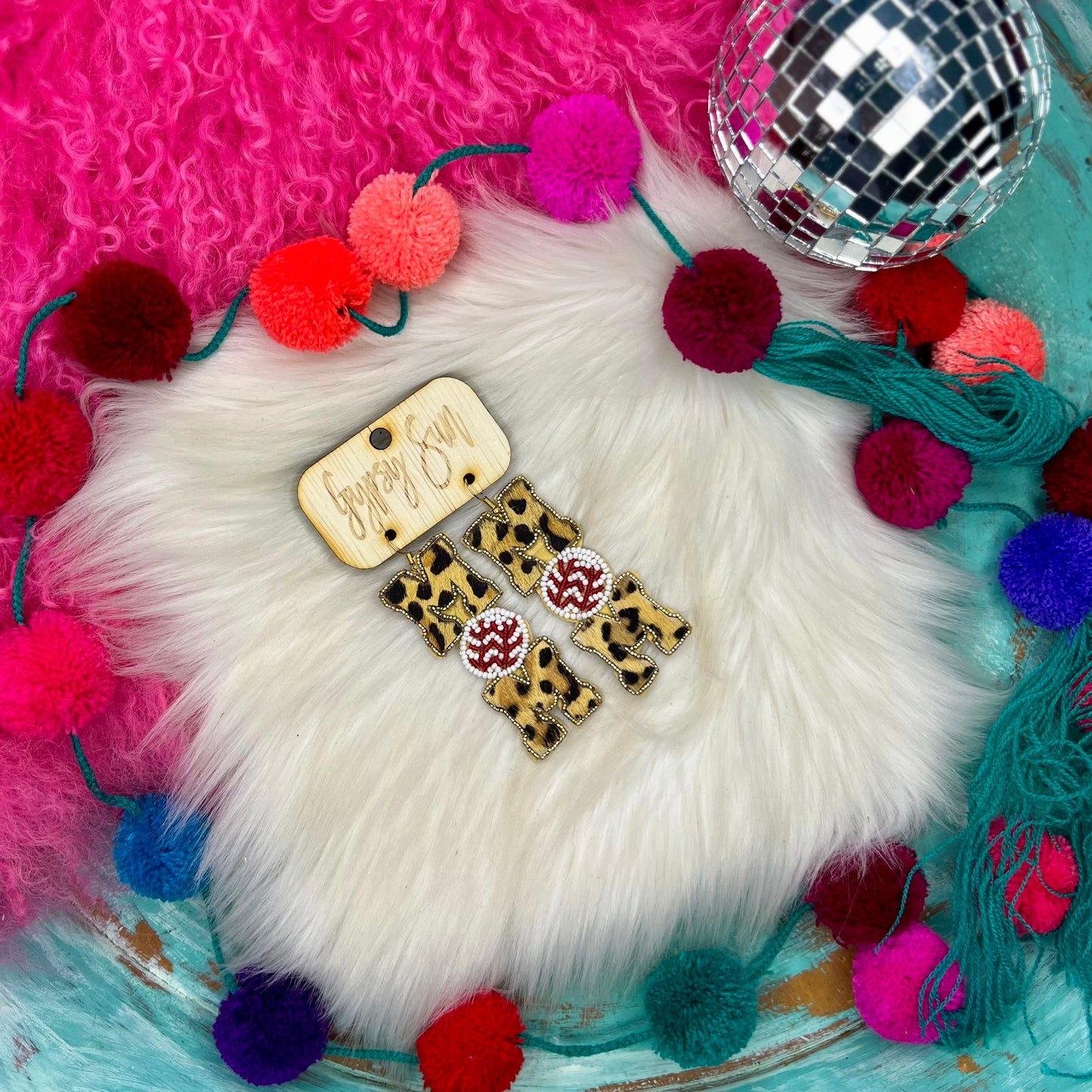 Leopard Baseball Mom Earrings