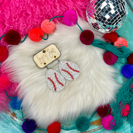 Glitter Baseball Teardrop Earrings