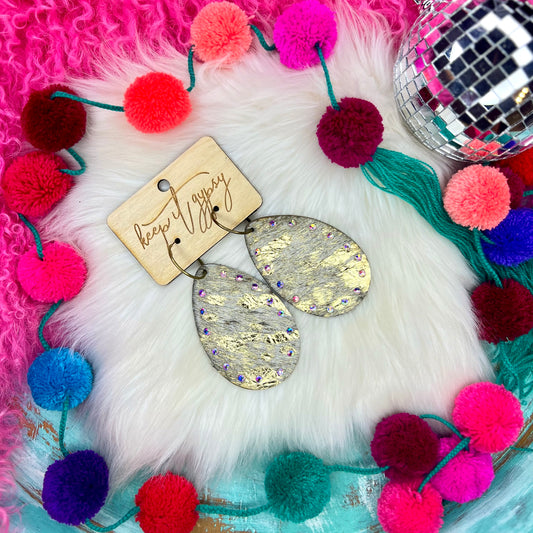 Gold Acid Wash Hide AB Large Teardrop Earrings