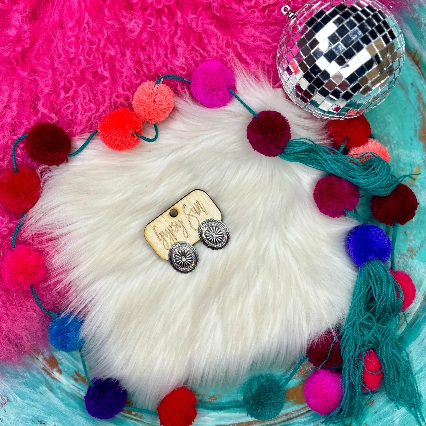 Silver Conch & AB Western Stud Earrings