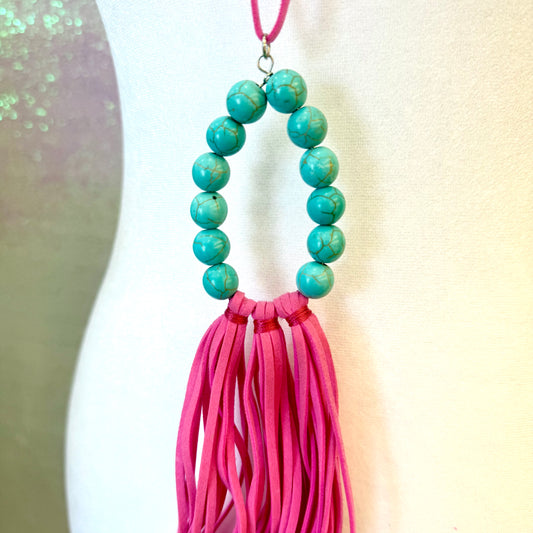 Hot Pink & Turquoise Fringe Necklace
