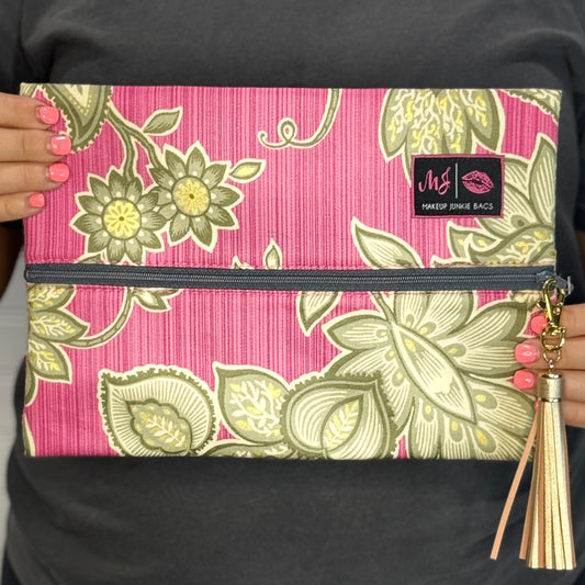 Mauve Pink Floral ~ Grey Zipper