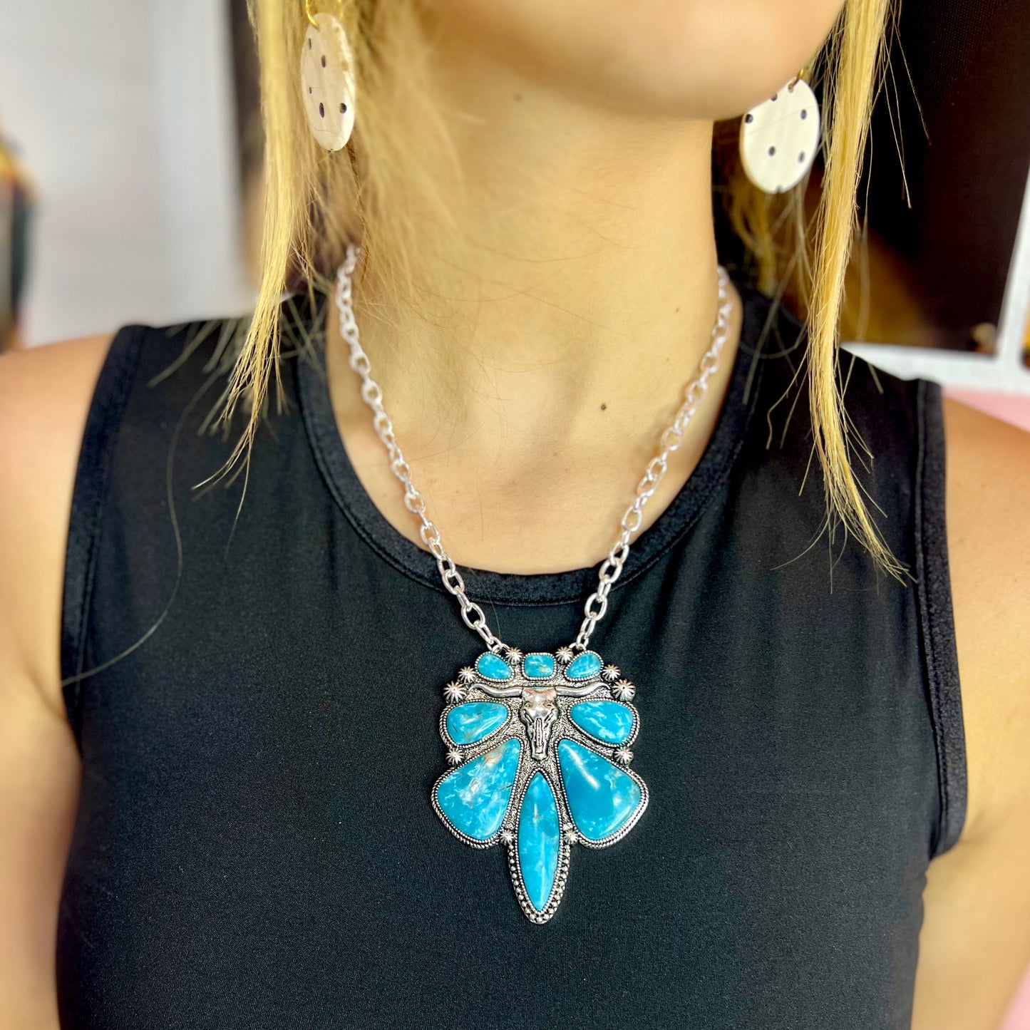 Turquoise Longhorn Pendant Necklace