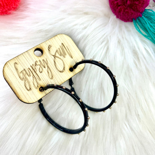 Black Gold Studded Hoop Earrings