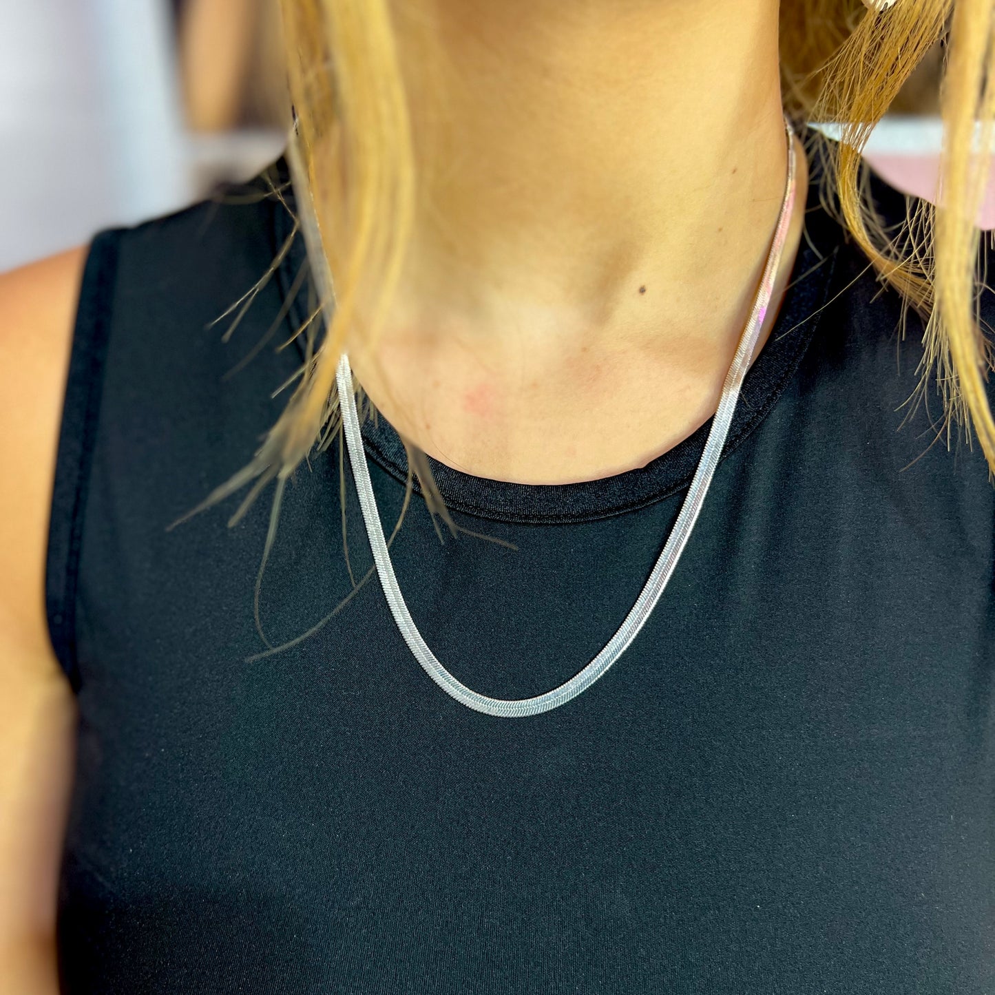 Silver Herringbone Chain Necklace