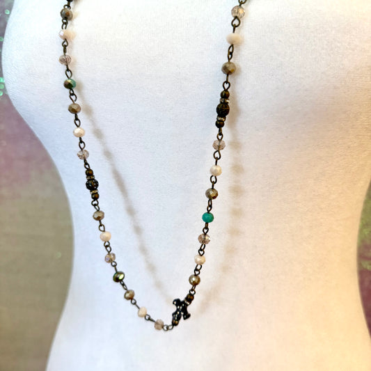 Beaded & Cross Long Necklace
