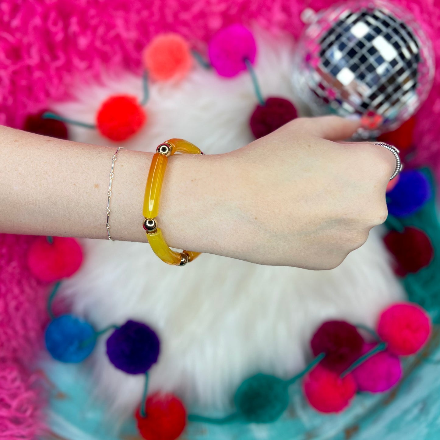 Pink Panache Orange Macaroni Stretch Bracelet