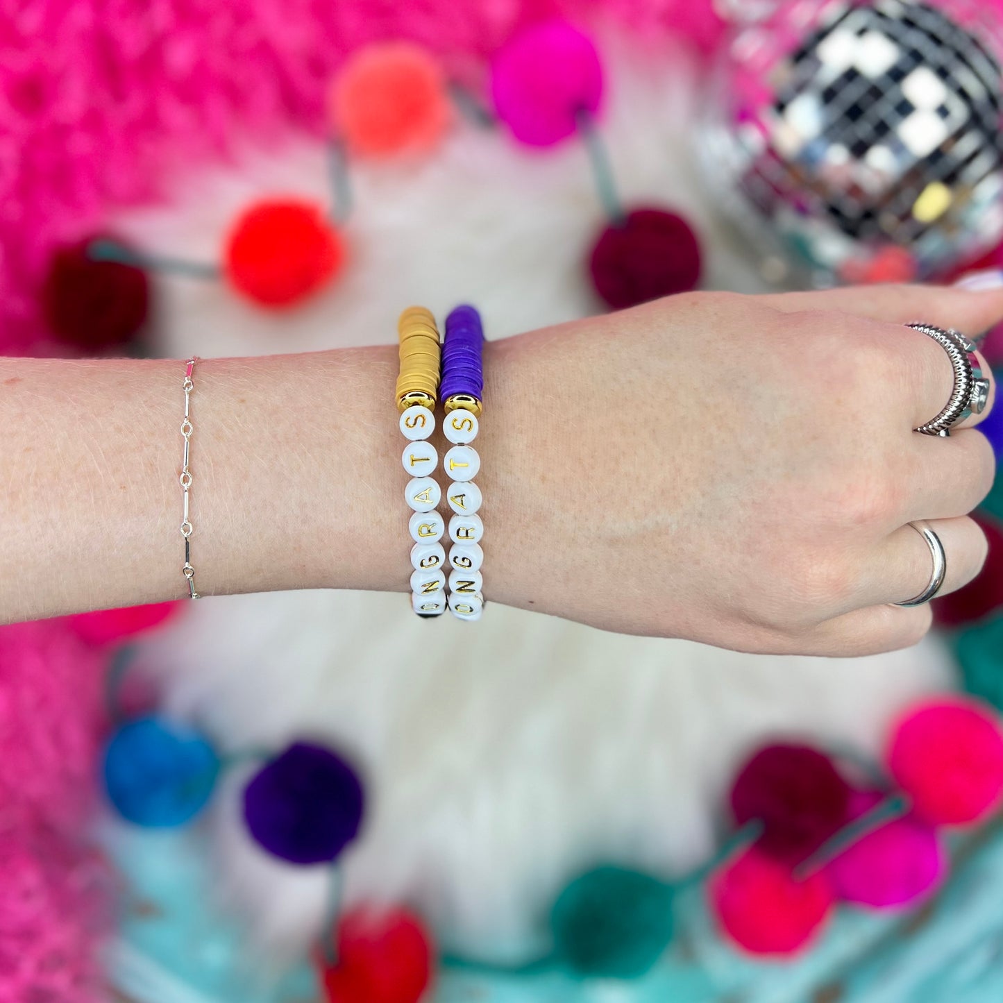 Purple Congrats Beaded Bracelet