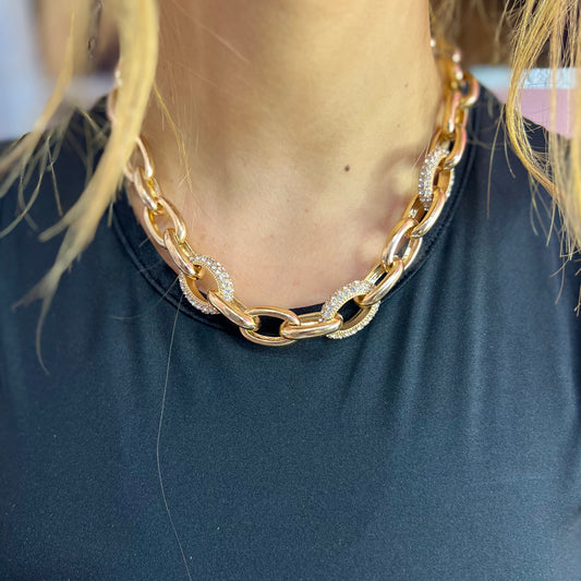 Gold & Rhinestone Chain Necklace