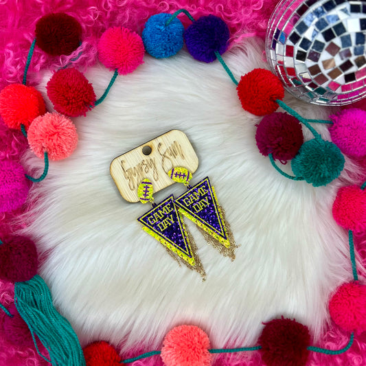 Purple & Yellow Game Day Pennant Earrings