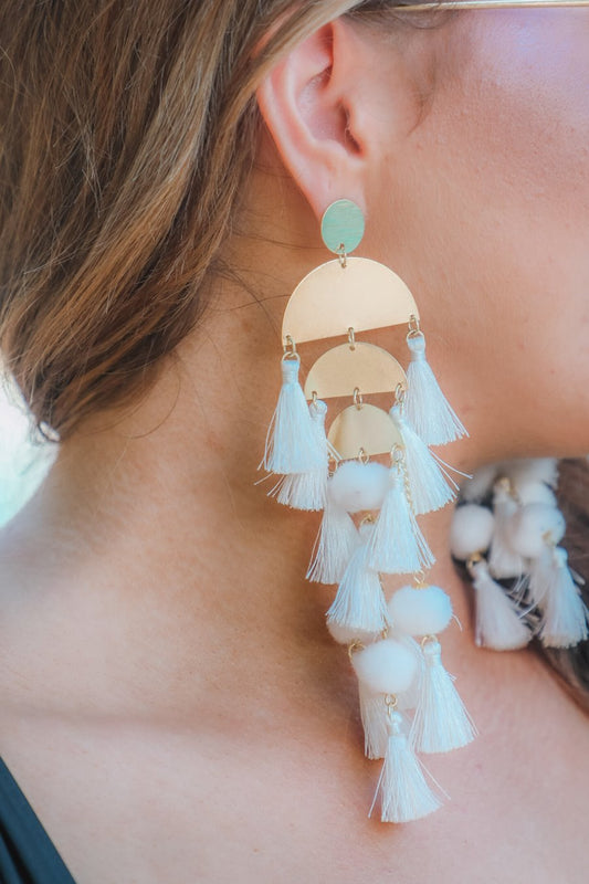 White Tassel Chandelier Earrings