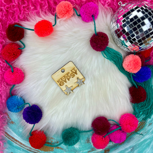 Gold Rhinestone Star Stud Earrings