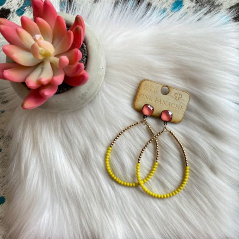 Pink Panache Mustard Bead Teardrop Earrings