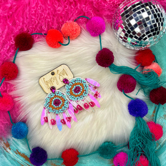 Spring Flower Raffia Earrings