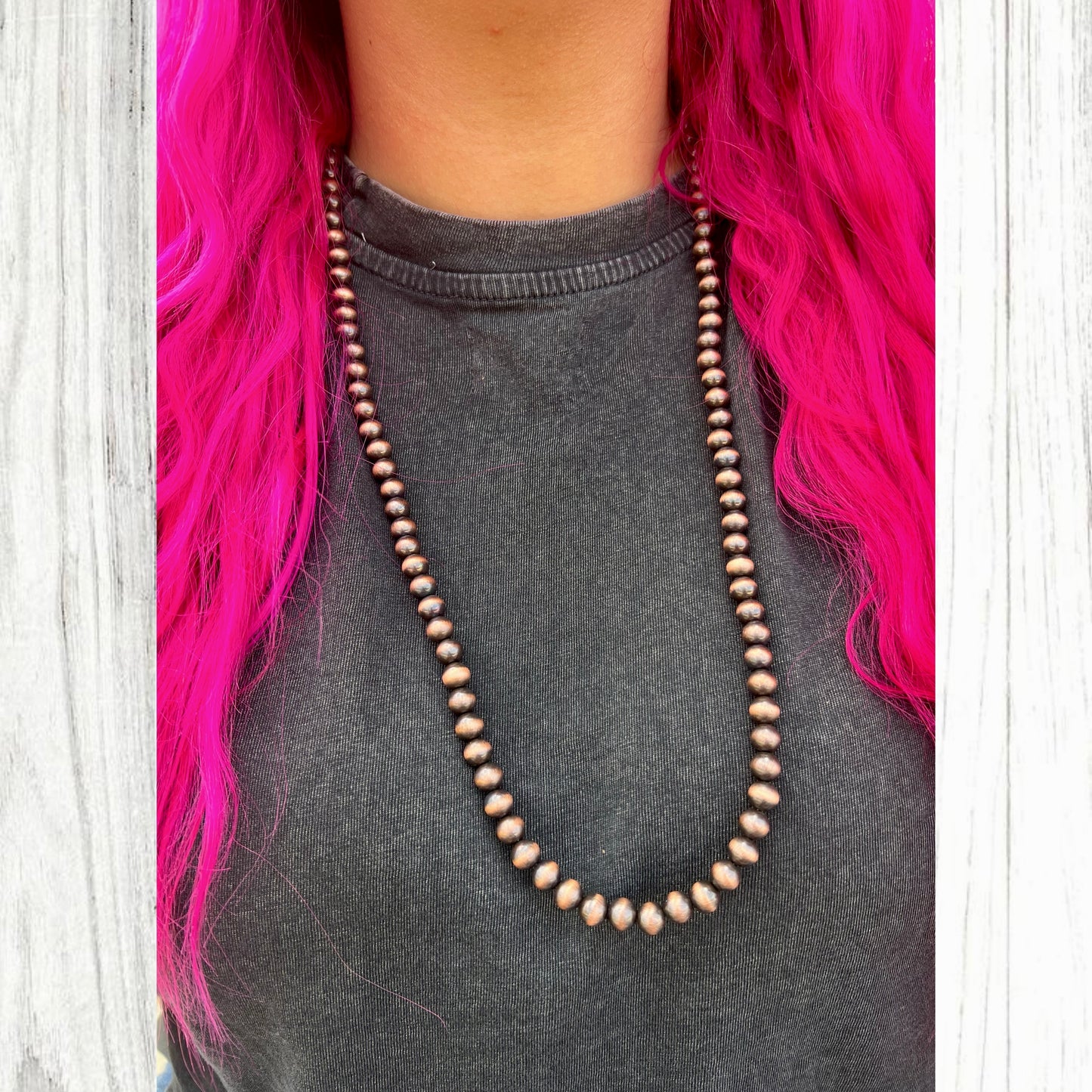 Faux Copper Navajo Pearl Long Beaded Necklace