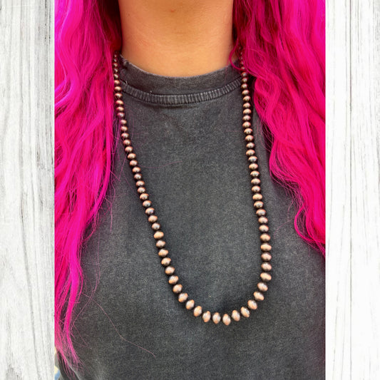 Faux Copper Navajo Pearl Long Beaded Necklace