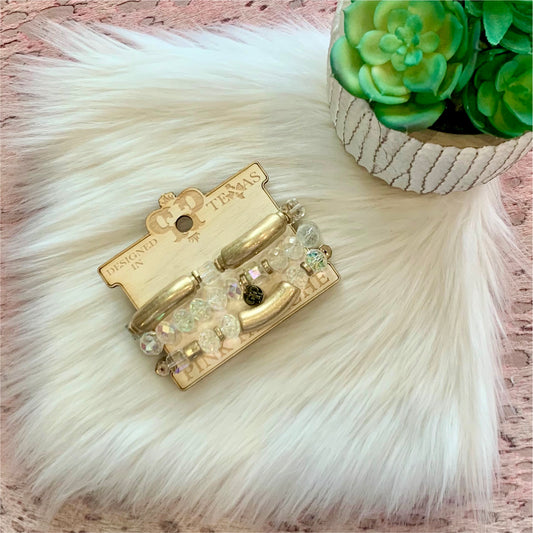 Pink Panache Gold Macaroni & Clear AB Bead Bracelet Set