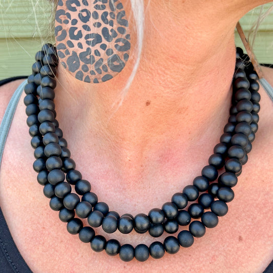 Pink Panache Black Wooden Bead Necklace