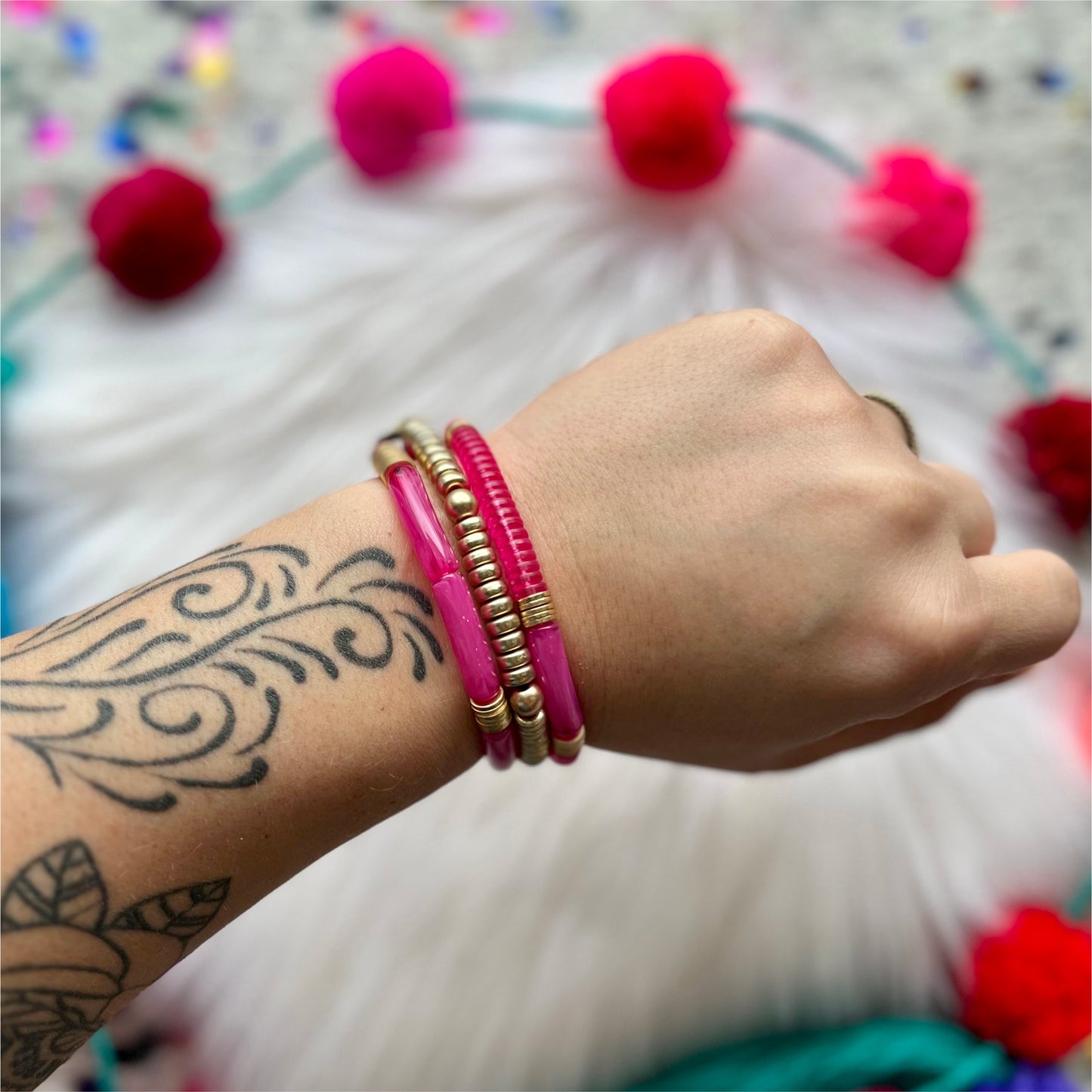 Pink Panache Gold & Pink Beaded Stretch Bracelet